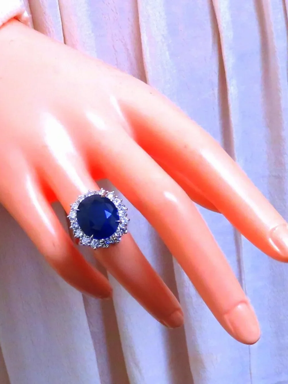 GIA Certified 15.49ct Natural Sapphire Diamonds Cluster Ring 18kt*